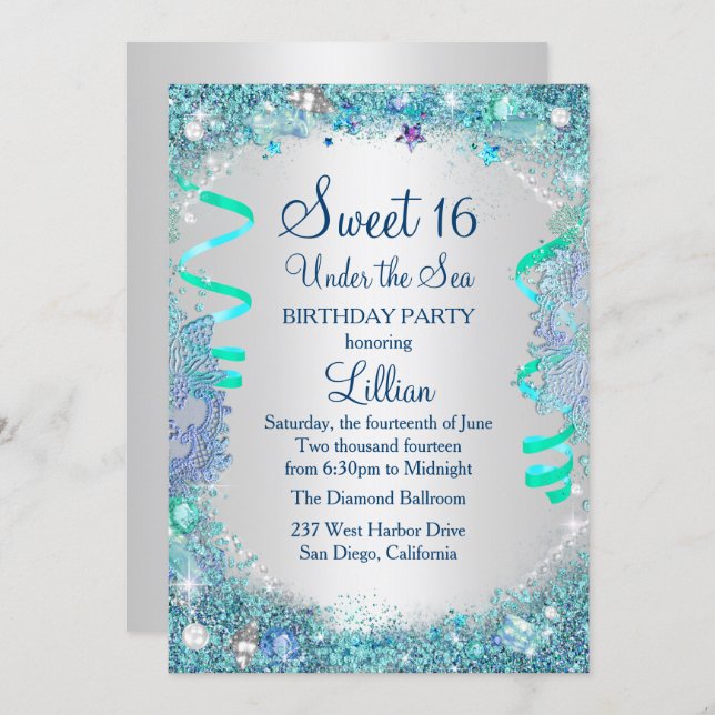 Blue Under The Sea Sweet 16 Invitation (Front/Back)