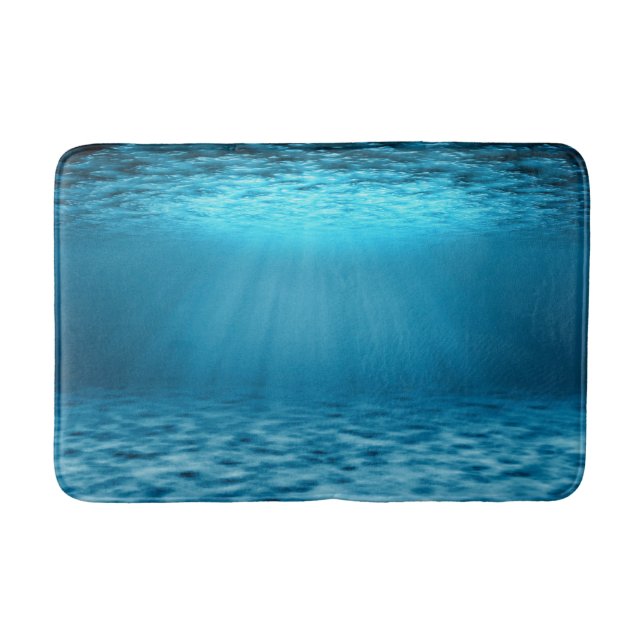 Blue Underwater Ocean Light Rays Bath Mat (Front)