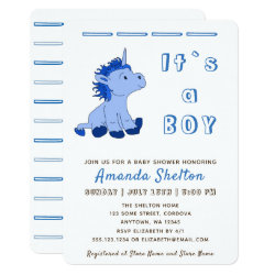 Blue Unicorn Baby Boy Shower Invitation Card