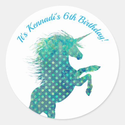 Blue Unicorn Birthday Classic Round Sticker