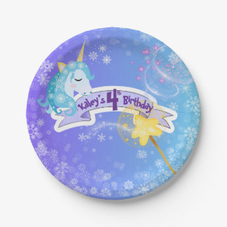 Blue Unicorn Birthday Party Paper Plates