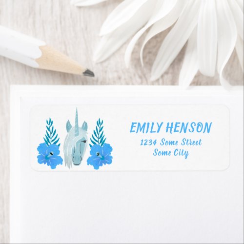 Blue Unicorn Flower Floral Return Address Label