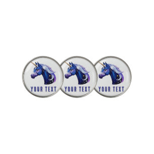 Blue Unicorn Head Portrait in Starry Night Space Golf Ball Marker