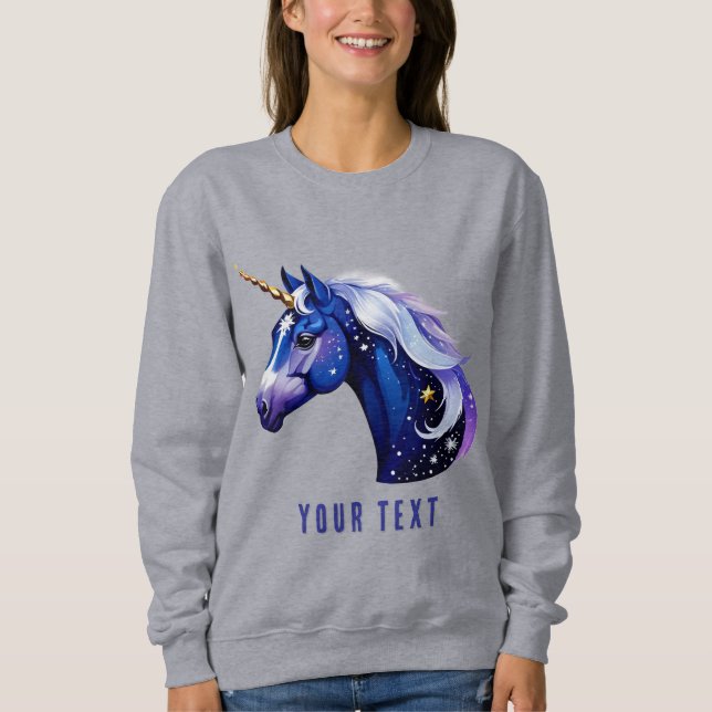 Blue Unicorn Head Portrait in Starry Night Space Sweatshirt (Front)