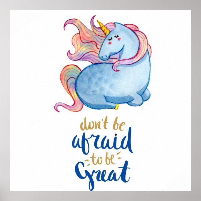 Blue Unicorn Inspirational Quote Poster (Front)