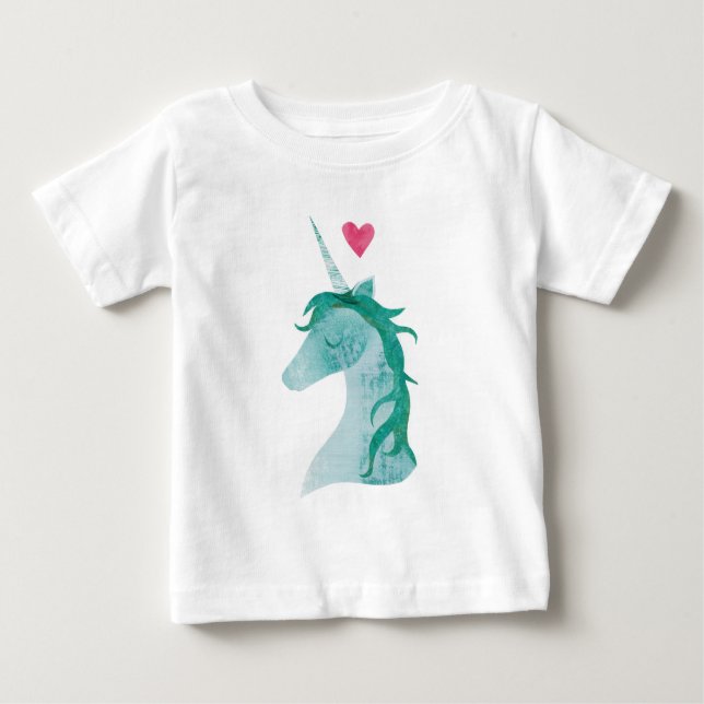 Blue Unicorn Magic with Heart Baby T-Shirt (Front)