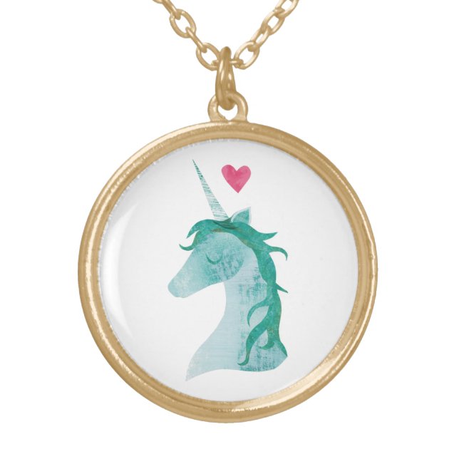 Blue Unicorn Magic with Heart Gold Plated Necklace (Front)
