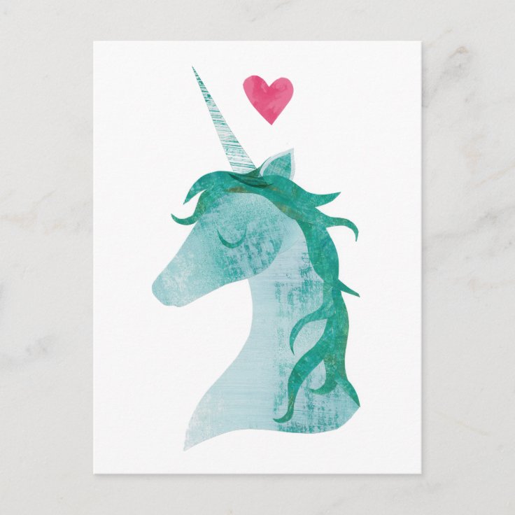 Blue Unicorn Magic with Heart Postcard | Zazzle