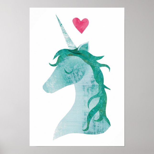 Blue Unicorn Magic with Heart Poster (Front)
