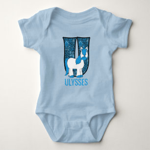 Blue Unicorn Monogram Letter U with Name Baby Bodysuit