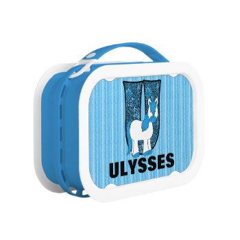 Blue Unicorn Monogrammed "u" Lunch Box by PersonalExpressions at Zazzle