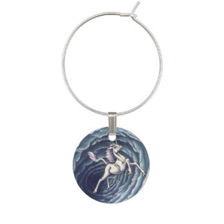 Blue Unicorn of Air Element Fantasy Art Wine Charm