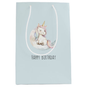 Blue Unicorn on Cloud Birthday Medium Gift Bag