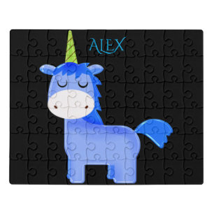 Blue unicorn puzzle. Personalized name. tin Jigsaw Puzzle