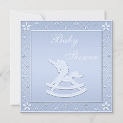 Blue Unicorn Rocking Horse Baby Boy Shower Invitation