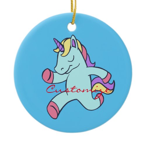 Blue Unicorn Running Thunder_Cove Ceramic Ornament
