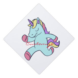 Blue Unicorn Running Thunder_Cove Graduation Cap Topper