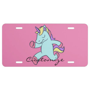 Blue Unicorn Running Thunder_Cove License Plate