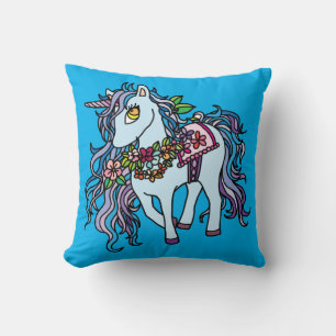 Blue Unicorn Throw Pillow