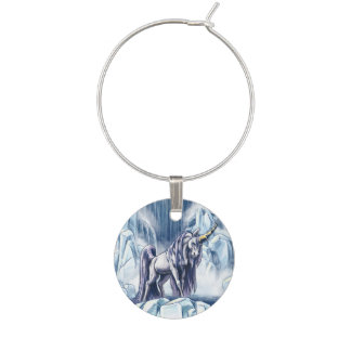 Blue Unicorn Water Element Fantasy Art Wine Charm