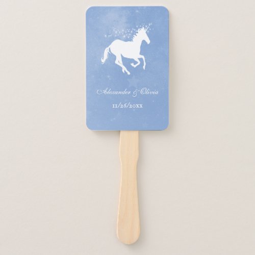 Blue Unicorn Wedding Favor Hand Fan