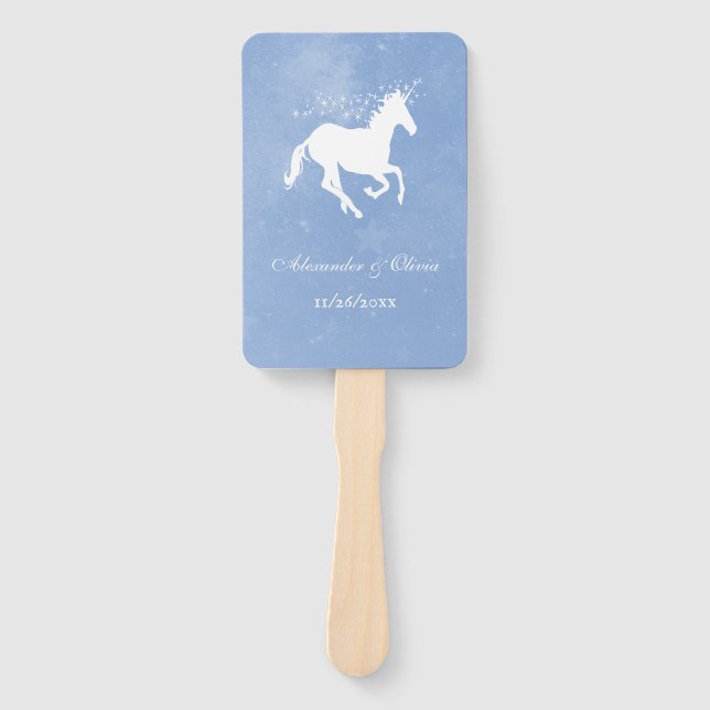 Blue Unicorn Wedding Favor Hand Fan (Front)