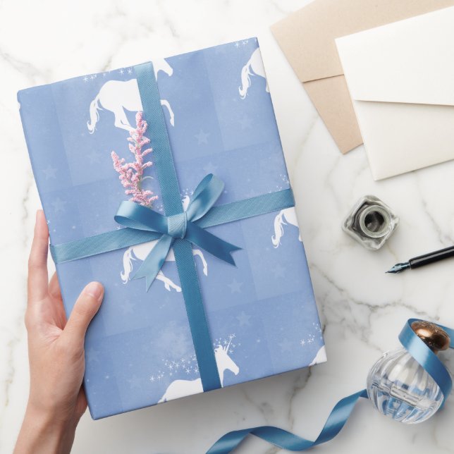 Blue Unicorn Wedding Wrapping Paper (Gifting)