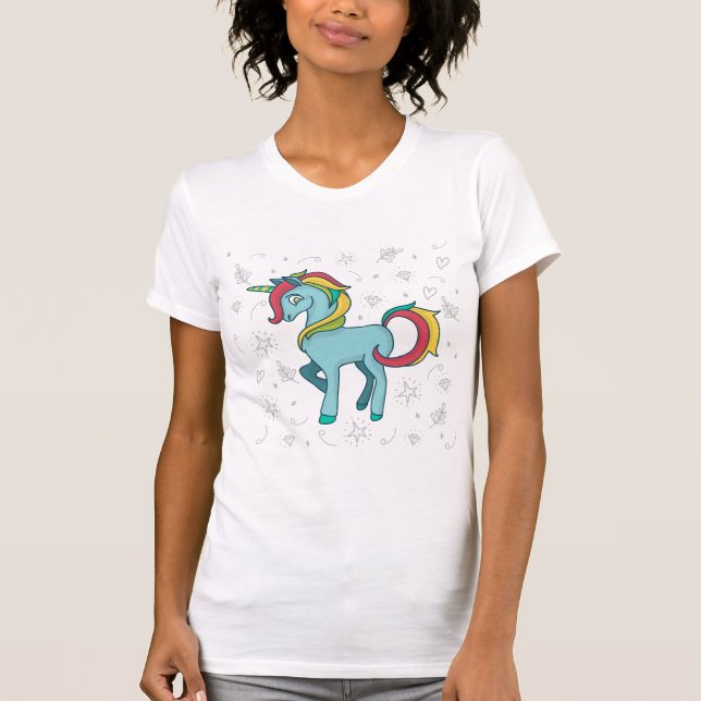 Blue Unicorn with Doodles T-Shirt (Front)