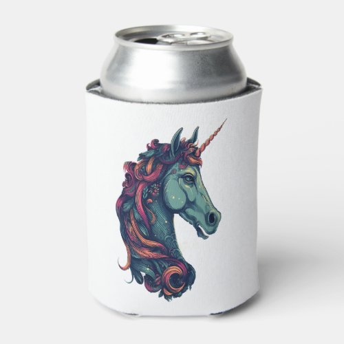 Blue Unicorn With Rainbow Mane  Can Cooler