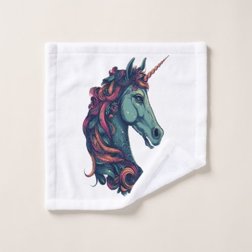 Blue Unicorn With Rainbow Mane  Wash Cloth