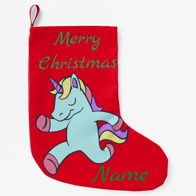 Blue Unicorns Running Thunder_Cove Small Christmas Stocking (Front)