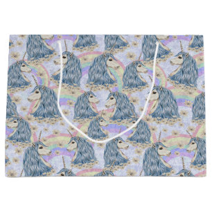 Blue Unicorns With Rainbows Large Gift Bag