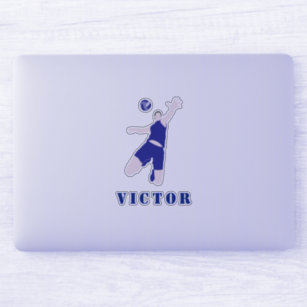 Blue Uniform Brunette Volleyball Player & Name  Sticker