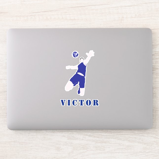 Blue Uniform Brunette Volleyball Player & Name  Sticker (Computer)