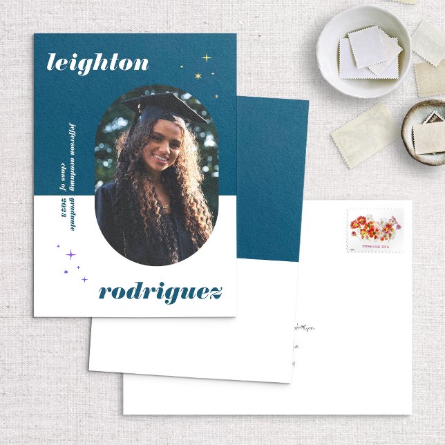 Blue Unique Rounded Photo Graduation Announcement (Creator Uploaded)