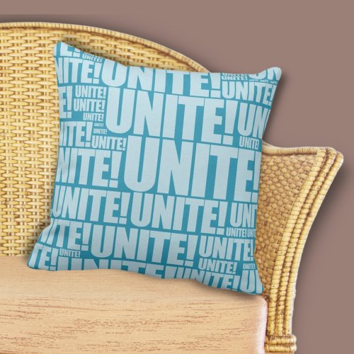 Blue UNITE Typography Repeat Pattern Throw Pillow