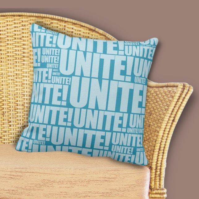 Blue UNITE! Typography Repeat Pattern Throw Pillow (Blue UNITE! Typography Repeat Pattern Throw Pillow, Home & Living)