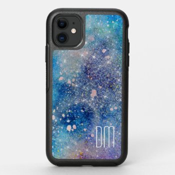 Blue Universe Star Glitter Monogram Otterbox Symmetry Iphone 11 Case by MegaCase at Zazzle