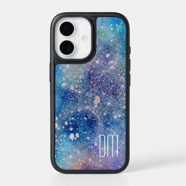 Blue Universe Star Glitter Monogram Otterbox iPhone Case (Back)