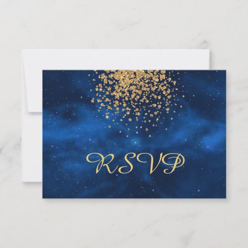 Blue Universe with Gold Confetti RSVP Card