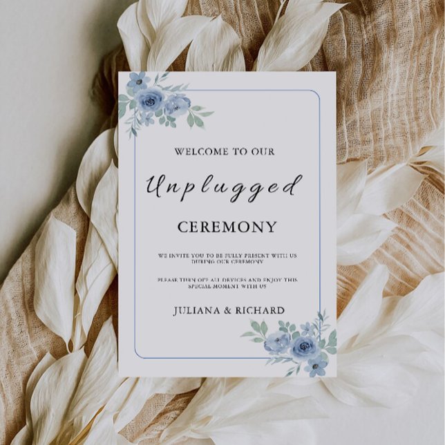 Blue Unplugged Ceremony Wedding Sign, Invitation (Blue Unplugged Ceremony Wedding Sign, Invitation)