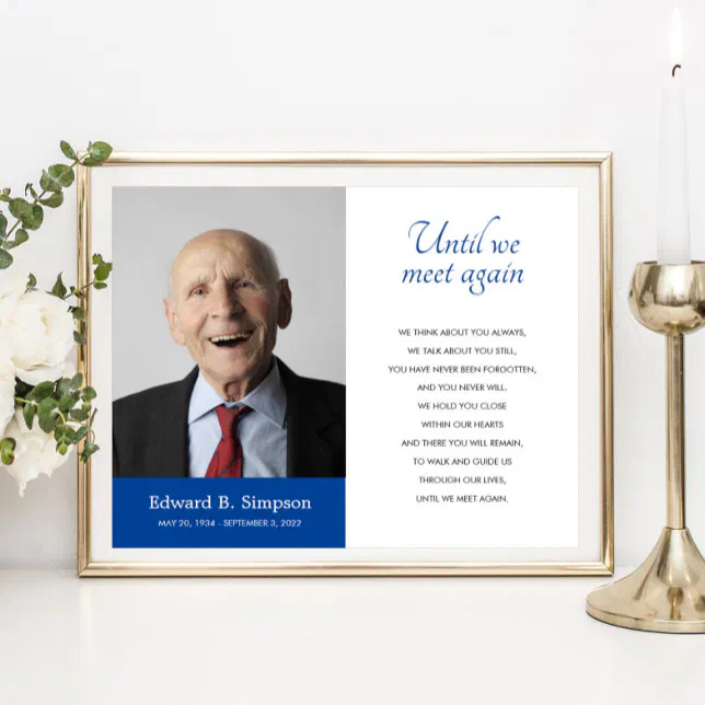 Blue Until We Meet Again Funeral Poem With Photo Poster | Zazzle