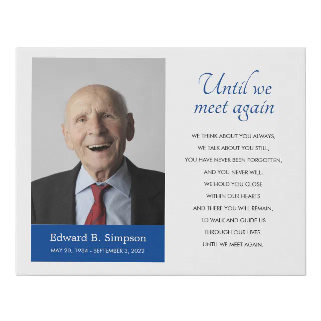 Blue Until We Meet Again Memorial Poem With Photo Faux Canvas Print ...