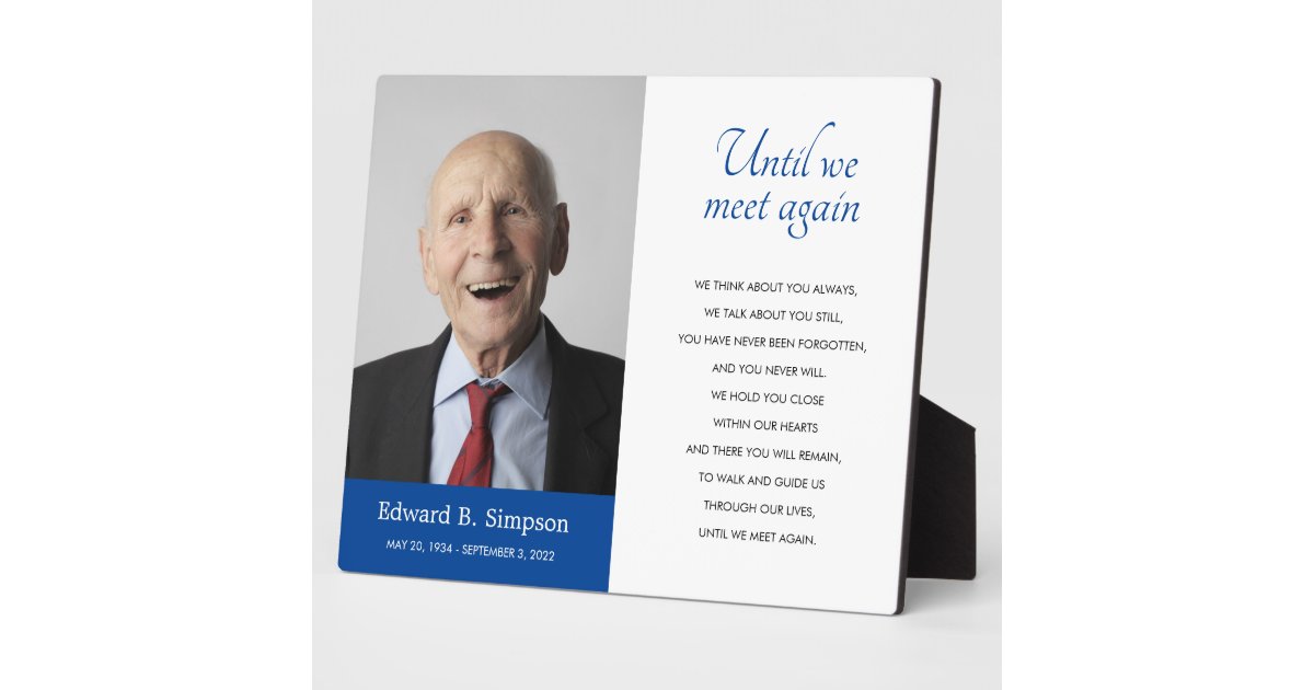 Blue Until We Meet Again Memorial Poem With Photo Plaque | Zazzle