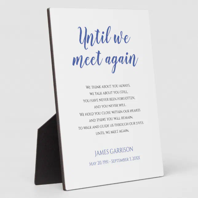Blue Until We Meet Again Poem Celebration Of Life Plaque | Zazzle