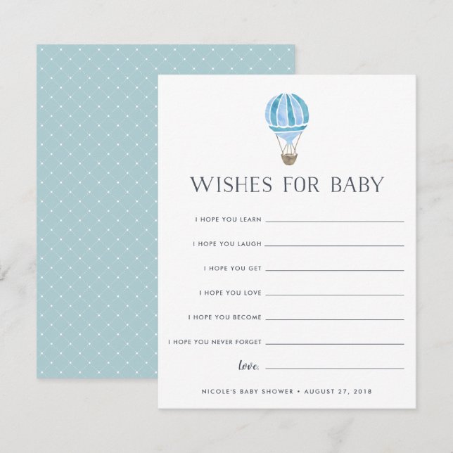 Blue | Up in the Air Baby Shower Wishes Card (Front/Back)