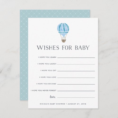 Blue  Up in the Air Baby Shower Wishes Card