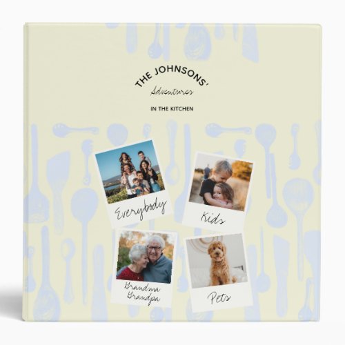 Blue Utensils Rustic Family Photos Recipe Cookbook 3 Ring Binder