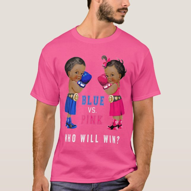Blue v Pink Ethnic Boxing Babie Gender Reveal T-Shirt (Front)