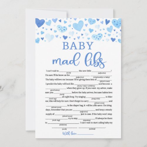 Blue Valentine Baby Shower Baby Mad Libs Game Invitation